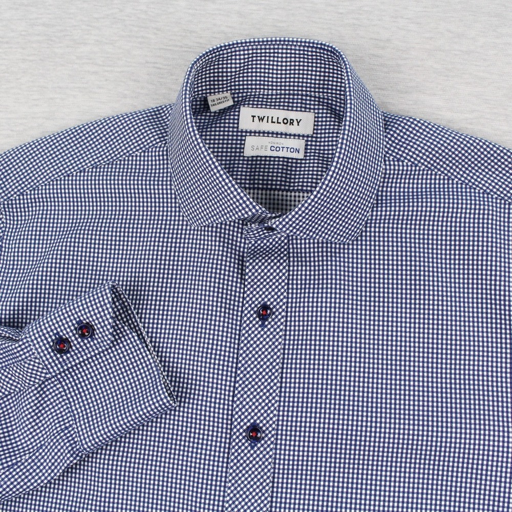Twillory Tailored Fit Dress Shirt Mens Size 16 34/35 Blue Long Sleeve Button Up